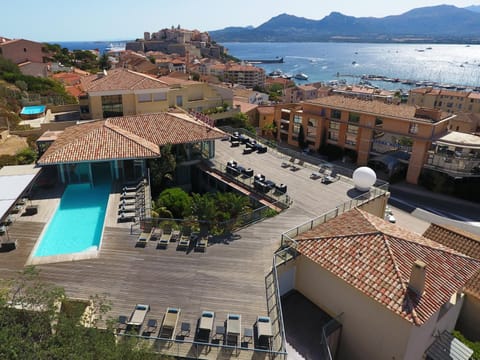 Patio, Bird's eye view, Swimming pool