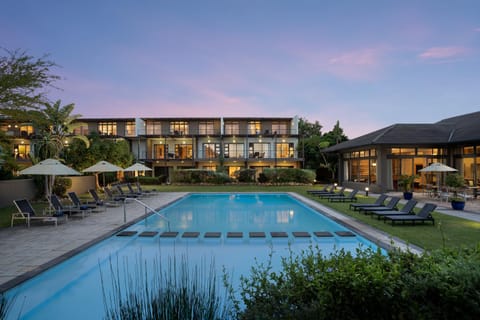 Night, Garden, Swimming pool