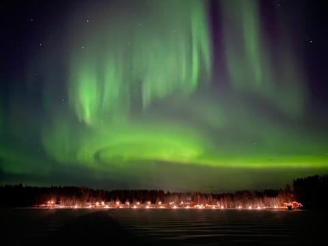Property building, Night, Natural landscape, Activities, Winter, View (from property/room), On site, Garden view, Lake view, Location