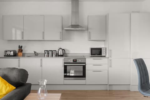 Kitchen or kitchenette, stove