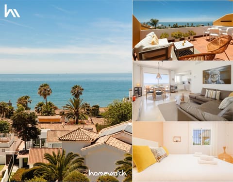 Bed, Day, View (from property/room), Balcony/Terrace, Living room, Seating area, Beach, Bedroom, Sea view