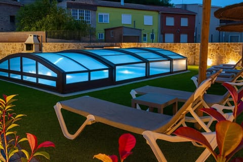Patio, Night, Garden, Garden view, Pool view, Swimming pool, sunbed
