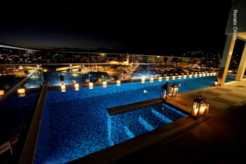 Night, City view, Pool view, Swimming pool