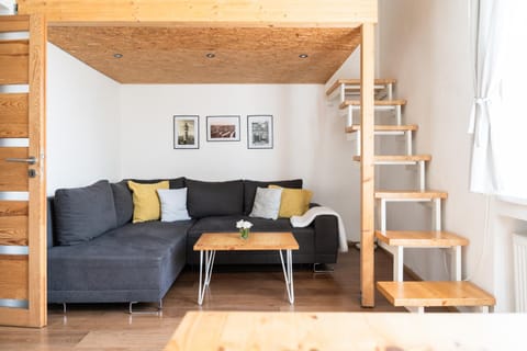 Bed, Living room, Seating area