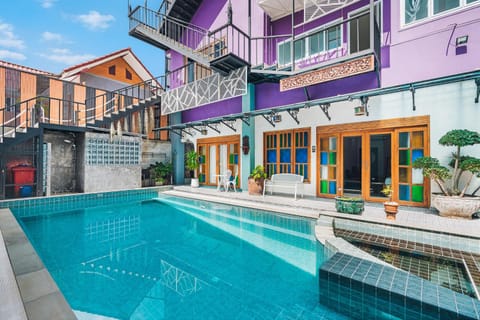 Property building, Patio, Pool view, Swimming pool