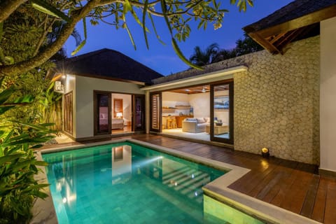 Property building, Night, Swimming pool