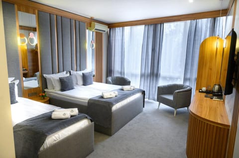 Bed, TV and multimedia, View (from property/room), Photo of the whole room, Seating area, Bedroom, Family, towels, air conditioner