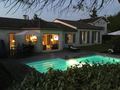 Property building, Swimming pool, Sunset