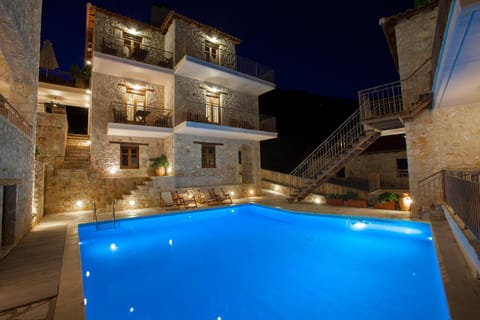 Property building, Night, Swimming pool, Swimming pool
