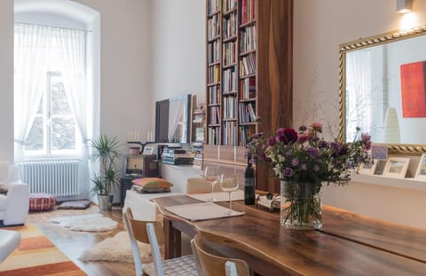 Library, Living room, Dining area