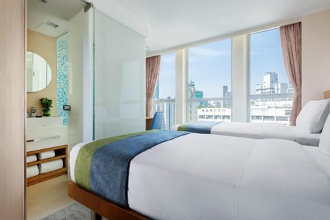 Bed, Bedroom, City view