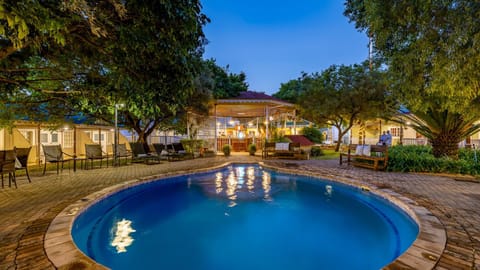 Property building, Night, Garden, Swimming pool