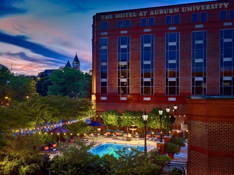 Property building, Nearby landmark, Spring, View (from property/room), Pool view, Swimming pool, Sunset