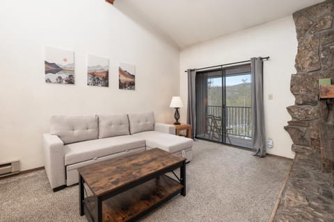 Balcony/Terrace, Living room, Seating area, Mountain view, fireplace, furniture