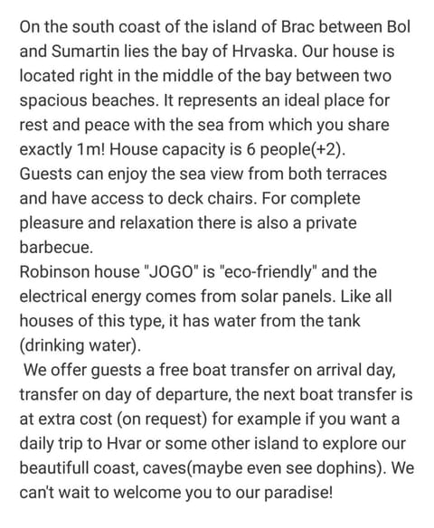 Robinson beach house Jogo Bed and Breakfast in Bol