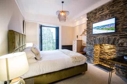 Bed, TV and multimedia, Photo of the whole room, fireplace