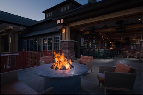 Property building, Patio, Night, Balcony/Terrace, fireplace