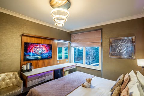 Bed, TV and multimedia, Seating area, Bedroom