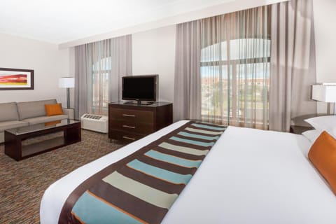 Bed, Living room, Seating area, City view