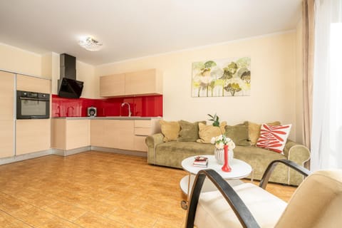 Kitchen or kitchenette, Living room, Seating area, pet friendly, stove