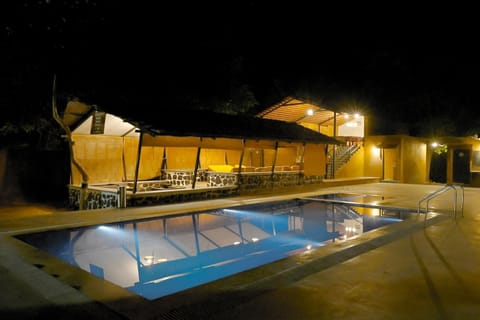 Night, Pool view, Swimming pool