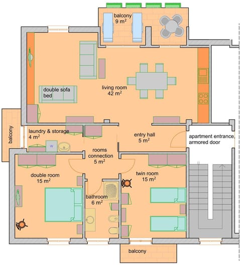 Bird's eye view, View (from property/room), Balcony/Terrace, Other, Photo of the whole room, Floor plan, Dining area, Pets, Guests, furniture, internet, pet friendly, safe, storage, sunbed, washing machine, kitchen, air conditioner