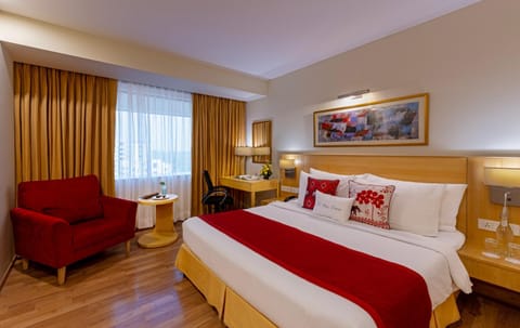 People, View (from property/room), Bedroom, Text overlay, Guests, City view, VIP