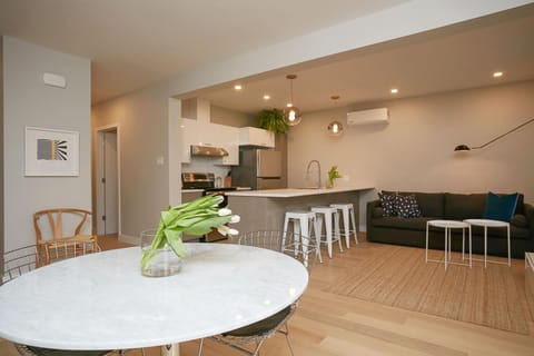 Kitchen or kitchenette, Living room, Seating area, Dining area, oven, stove, air conditioner