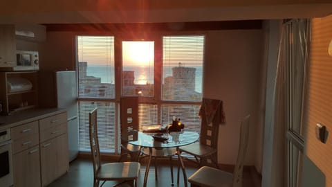 Kitchen or kitchenette, Living room, Dining area, Sea view