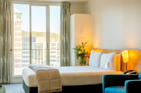 Bed, Bedroom, City view