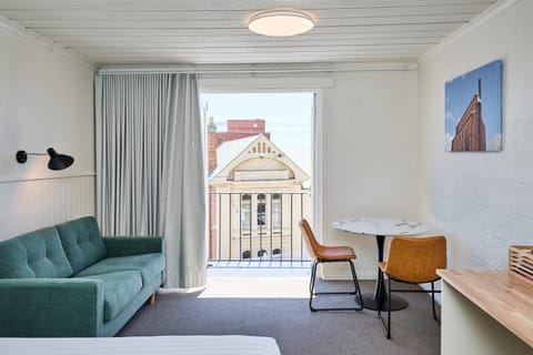 Living room, Seating area, City view, Street view