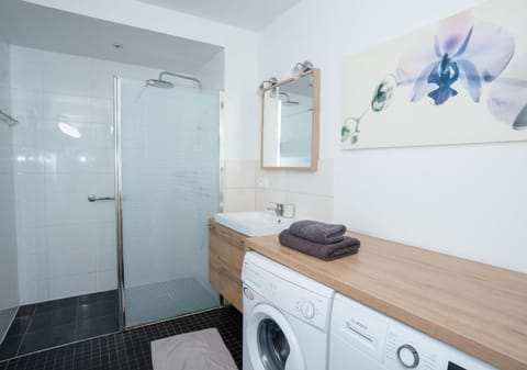 Bathroom, washing machine, dryer