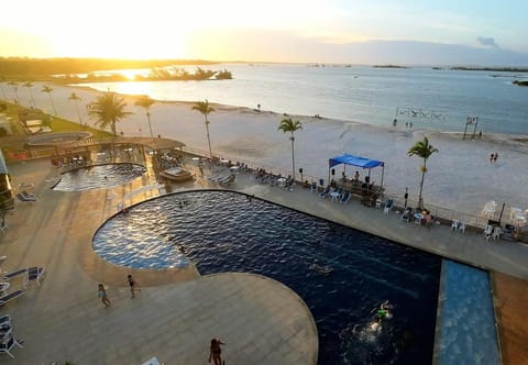 Natural landscape, Bird's eye view, Beach, Swimming pool, Sunset