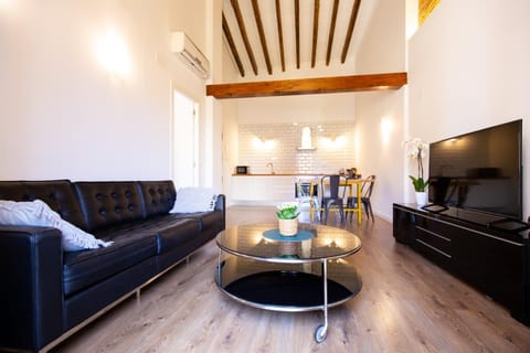 TV and multimedia, Kitchen or kitchenette, Living room, Photo of the whole room, Seating area, Dining area