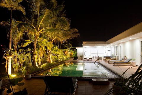 Patio, Facade/entrance, Night, Swimming pool