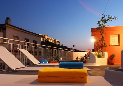 Patio, Landmark view, Sunset, sunbed