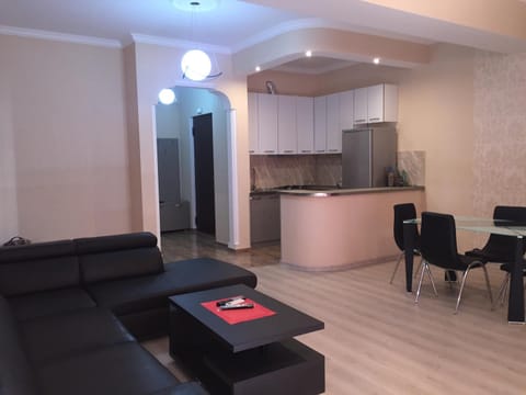 Kitchen or kitchenette, Living room, Seating area, Dining area