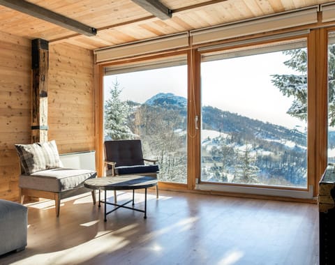 Natural landscape, Winter, Living room, Seating area, Mountain view