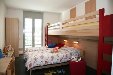 Bed, Photo of the whole room, Bedroom, bunk bed, towels, wardrobe