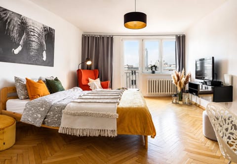 Bed, TV and multimedia, Living room, Photo of the whole room, Seating area, Bedroom