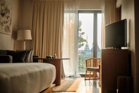 Bed, TV and multimedia, Living room, Seating area, Bedroom