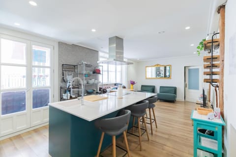 Kitchen or kitchenette, stove