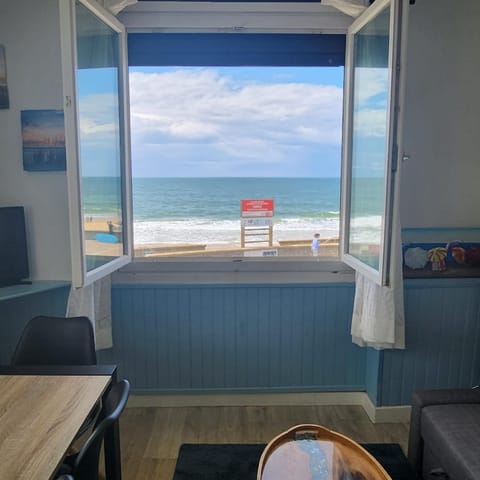 Natural landscape, View (from property/room), Living room, Seating area, Dining area, Beach, Sea view
