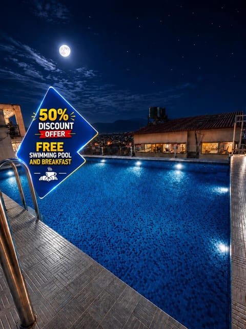 Night, Pool view, Swimming pool