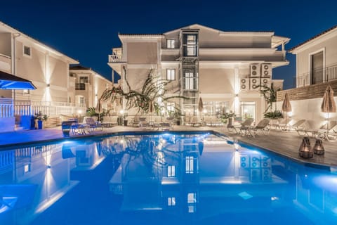 Property building, Night, Swimming pool