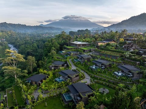 Property building, Natural landscape, Bird's eye view, Mountain view, River view