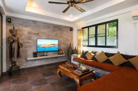 Living room, Seating area, Pool view