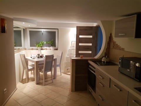 Kitchen or kitchenette, Dining area, microwave, stove