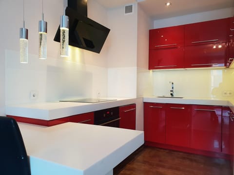 Kitchen or kitchenette, stove