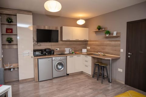Coffee/tea facilities, minibar, stove, toaster, washing machine
